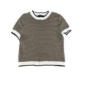 Ella‎ Rafaella Womens Short Sleeve Striped Knit Sweater Top Black White Gold M